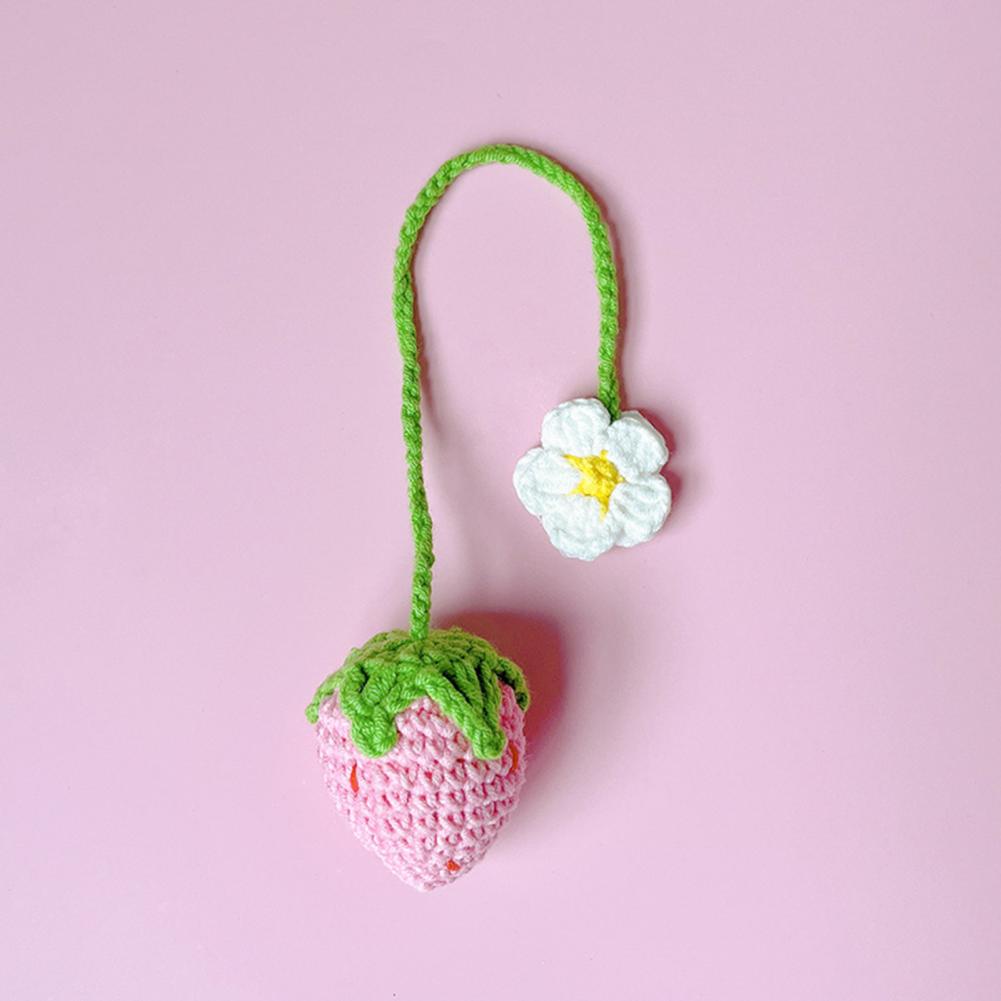 Car Decoration Pendant Handmade Strawberry Crochet Car Mirror Hanging Charms Rearview Decorations for A Cute Charming Touch Car