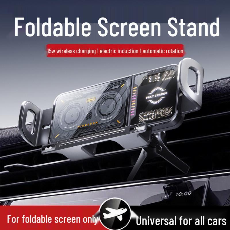 Foldable Wireless Charging Car Mount for Large Screen Phones, Compatible with Huawei X6, Samsung, and More.