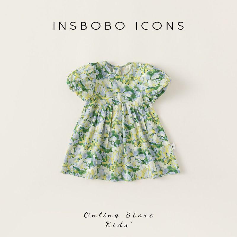 Insbobo Girl Fresh Floral Summer Dress Green 100