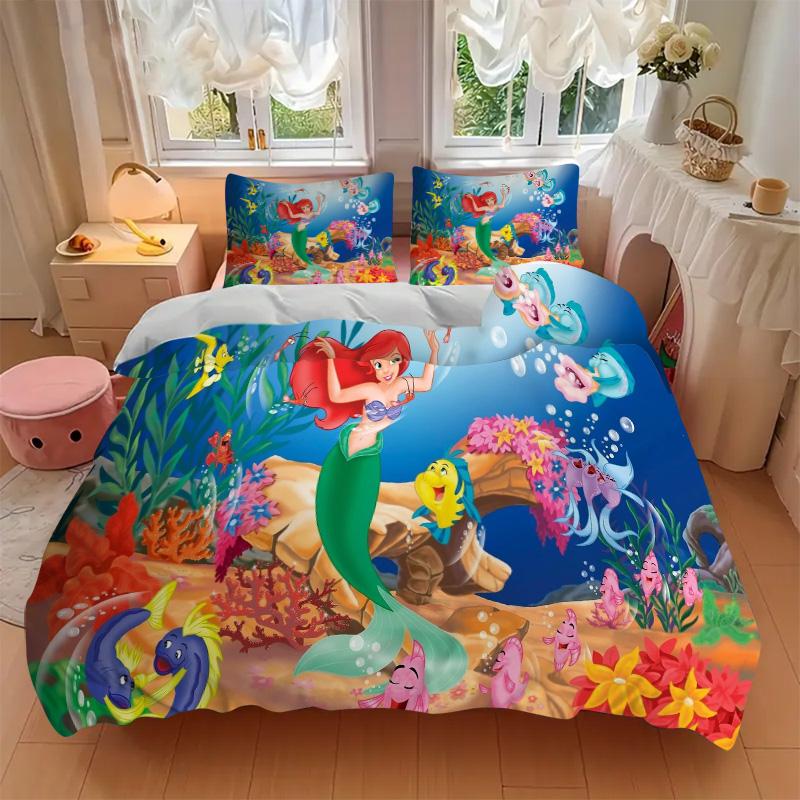 Ariel Moonlit Ocean Print 3Pcs Bedding Set,Duvet Cover with 2 Bedro,Pillowcase Home Birthday Gift