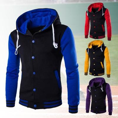 Fashion Men Winter Long Sleeve Varsity Jacket Single-breasted Warm Hoodie Coat