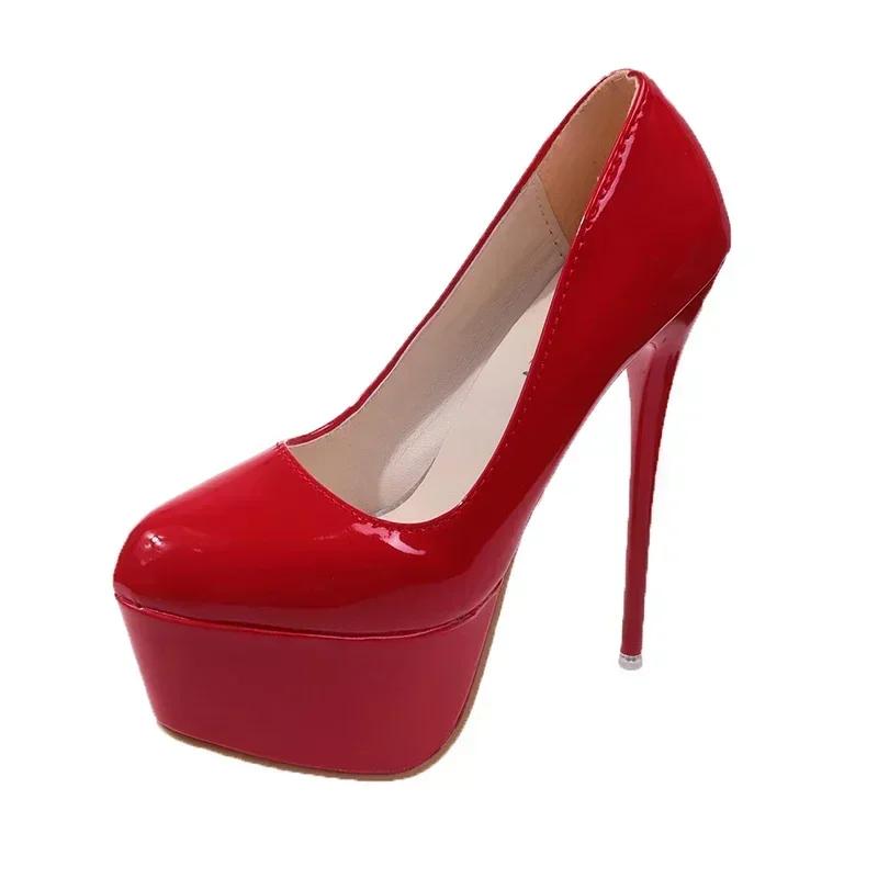 Sexy Thick-soled High-heeled Shoes Large Size 45 Slip-on High-heeled Shoes Wedding Shoes Banquet Shallow-mouth Heel Height16.5cm