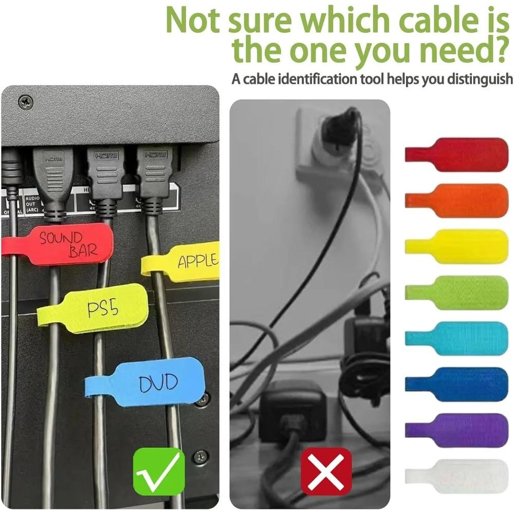5-50Pcs Nylon Charging Data Cable Labels Strap Hook Loop Writable Wire Label For Electrical Line Organize Cord Office Cable Winder