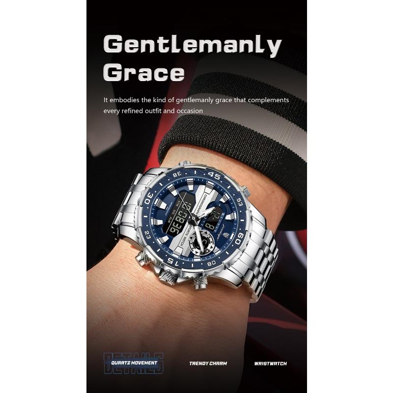 POEDAGAR Electronic Fashion Man Wristwatch Week Date LED Luminous Men Watch Dual Time Display Digital Quartz Watches