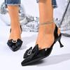 Summer New Bow Pointed Toe Stiletto Sandals Wrapped Back Trip Strap Anti-slip Wear-resistant Kitten Heel Shoes