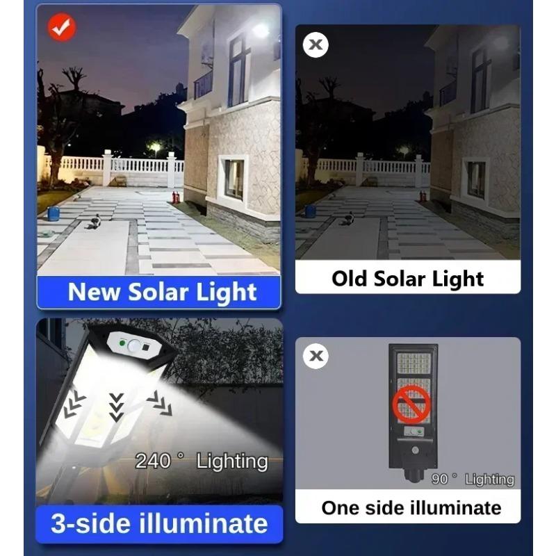 Cele mai noi lumini solare puternice de exterior Lampă solară cu senzor de mișcare 4 moduri Impermeabilă IP65 Lumină solară de grădină stradală pentru curte
