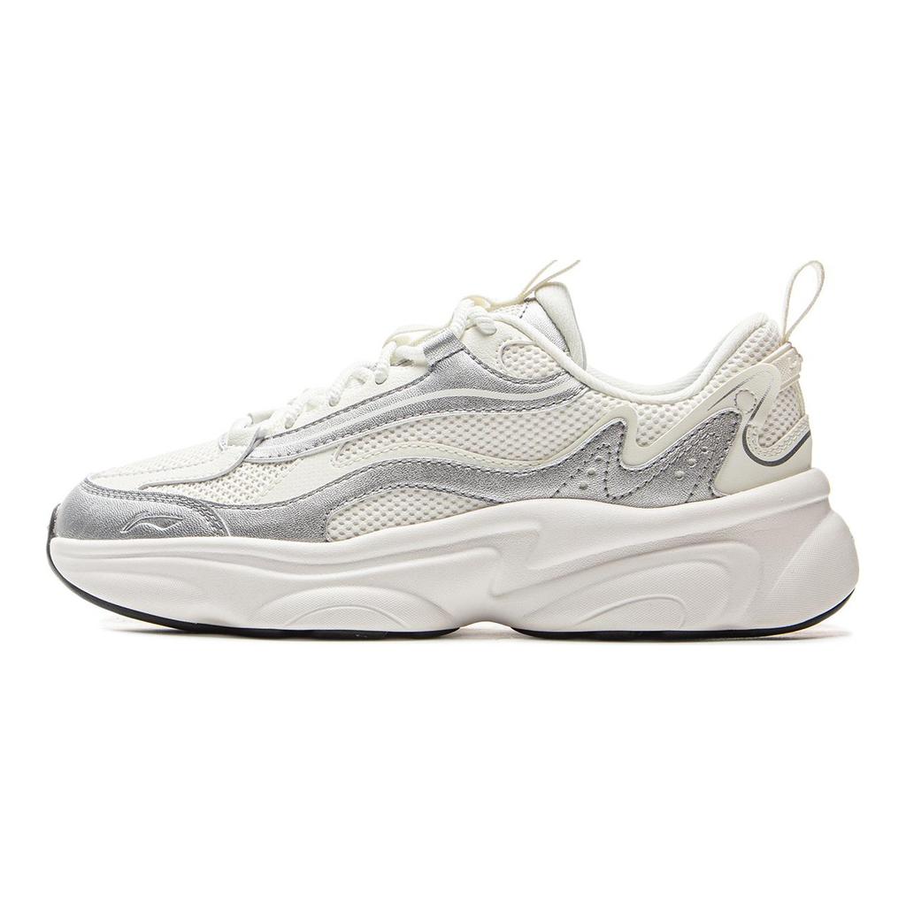 Li Ning Milk Coconut Cushioning Slip Resistant Abrasion Resistant Support Low top Casual Shoes Women's White Silver AGCV130-5