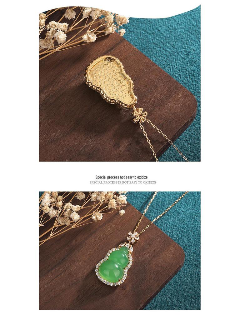Aieryuan Ethnic Style Green Chalcedony Gourd Jade Pendant Necklace