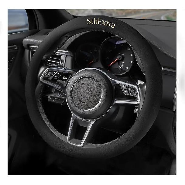 Suede Steering Wheel Cover With Upgraded Silicone Inner Ring, Anti Heat, Breathable, Anti-Slip, Leather Universal 14.5 To 15 Inch Steering Wheel