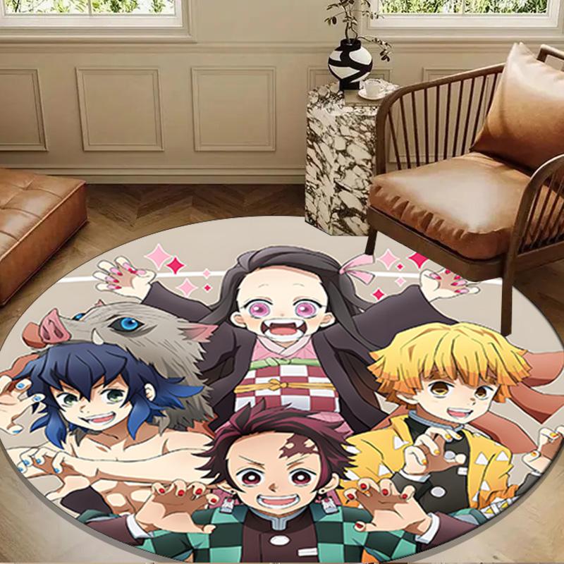 Chibi Characters Demon Round Mat, Anti-slip Circle Carpet Chair Rug For livingroom,Bedroom, Doormat Home Decor Gift Christmas Gifts