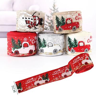 2M Christmas Ribbon Classic Wrapping Christmas Tree Wreath Bows DIY Fabric Swirl Ribbon Burlap Ribbon with Wired Edge Gift