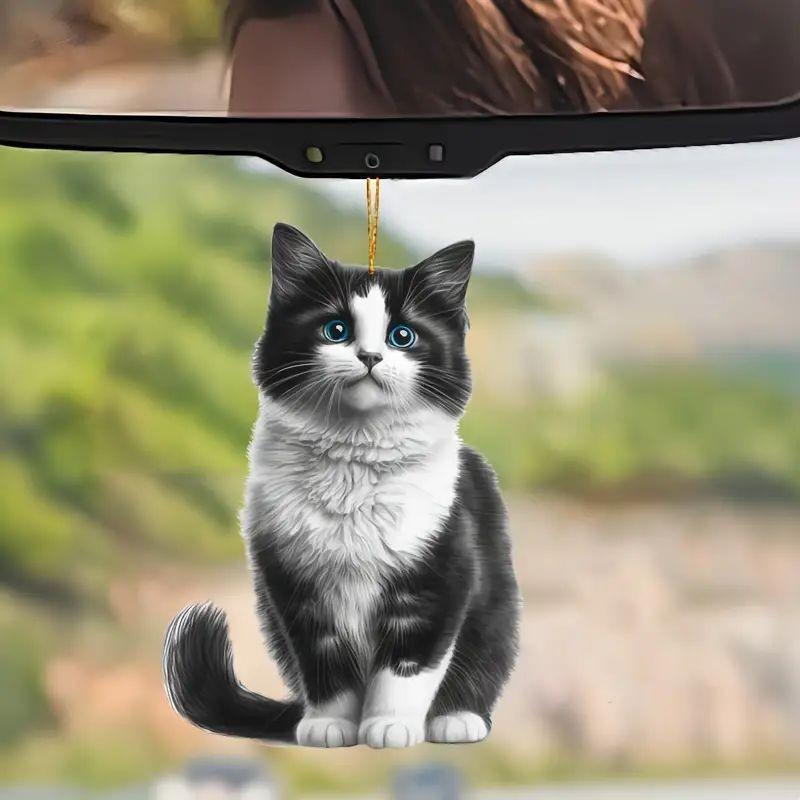 Adorable 2d Acrylic Black Cat Rearview Mirror Pendant For Pet Lovers Car Decor