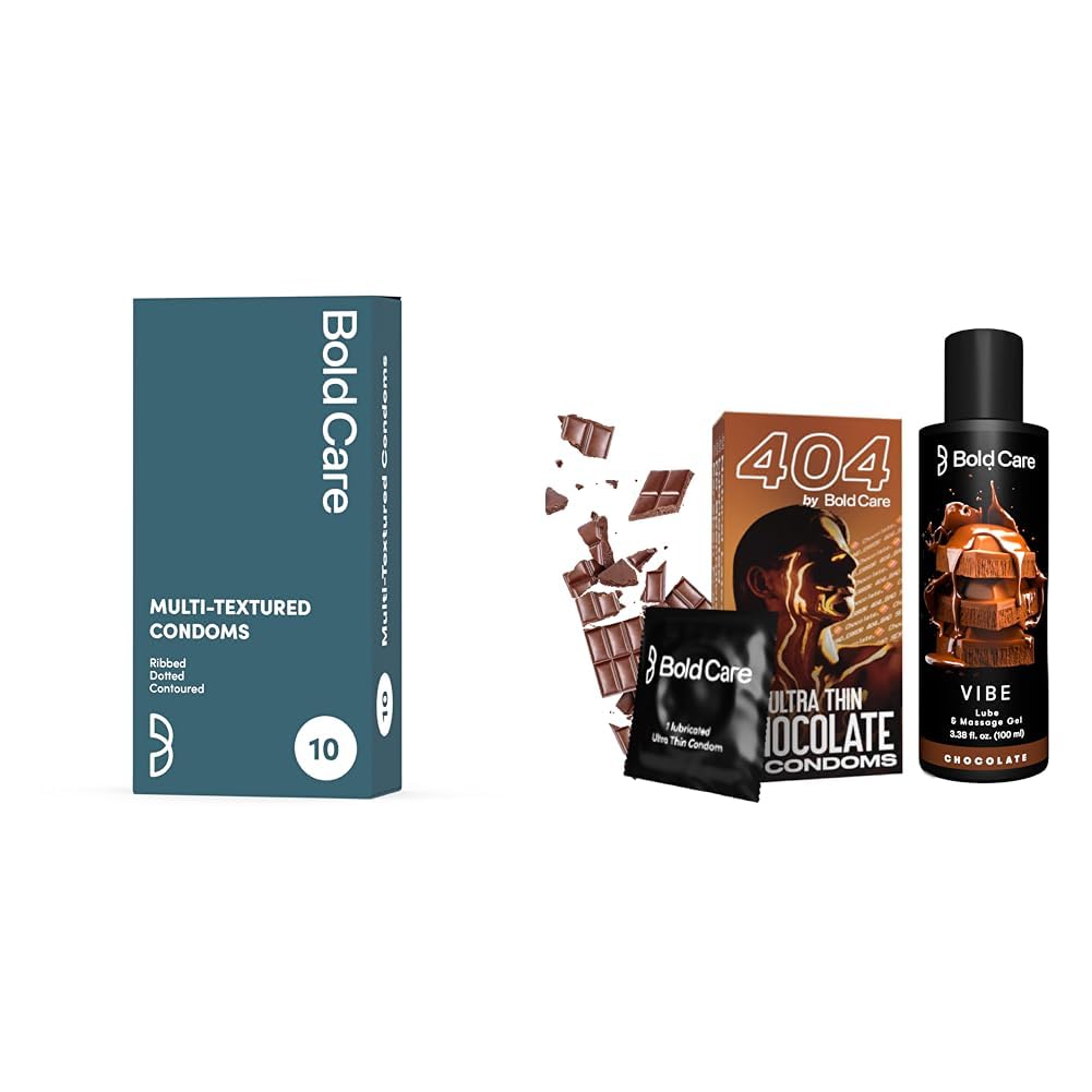 Bold Care Multi-textured Condoms (Pack of 1) | Bold Care 404 Super Ultra Thin Chocolate Flavored Condoms For Men - 60 Microns - 10 Units + Bold C