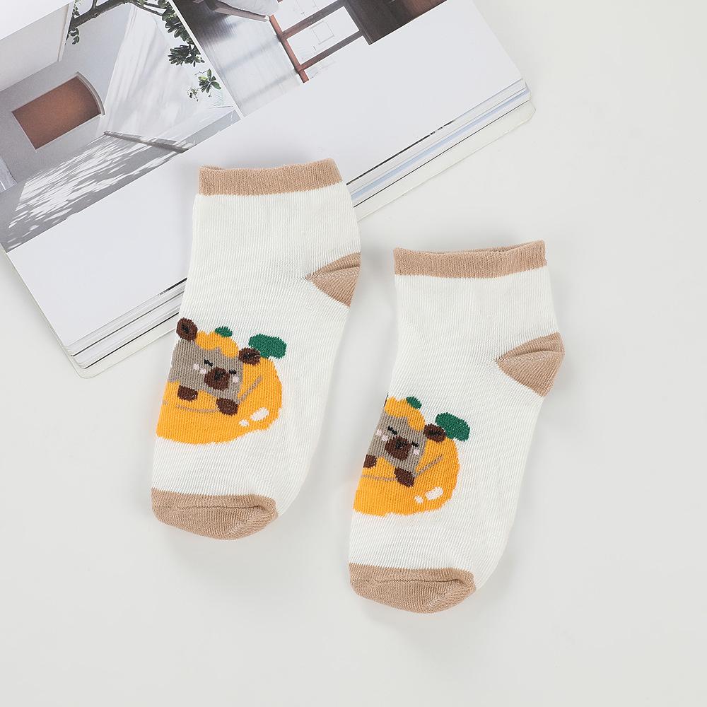 5 Pairs Cute Capybara Women'S Knee-Length Socks, Cartoon Knit Fabric, Summer Thin Low Cut Japanese Style Socks,