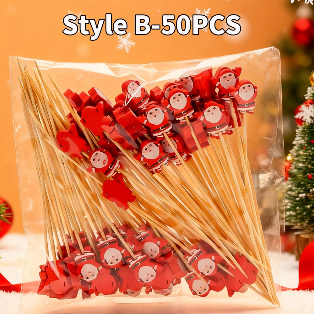 Affordable Disposable Bamboo Toothpicks 50/100PCS Christmas Fruit Picks Oral Care Interdental Cleaning Supplies