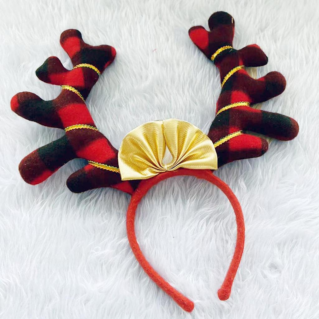 Cute Christmas Hair Band Antler Striped Bow Deer Antlers Headband For Adult Women Toddler Kid Girl Party Cosplay Photo Props