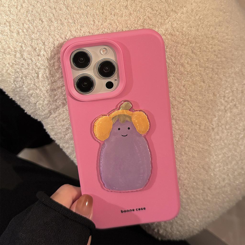 Cute Headphones Eggplant Suitable for Apple 17 Mobile Phone Case 15 Promax Korean Style Iphone14 Three Dimensional 13 Silicone 15