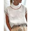 Womens Cotton Linen Shirts Stand Collar Short Sleeve Blouses