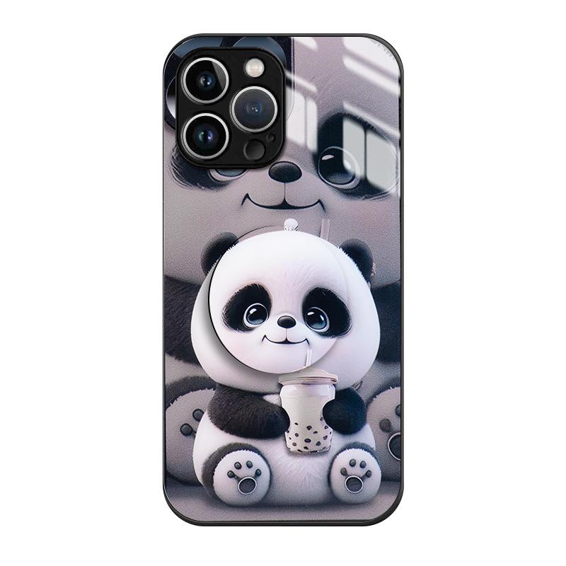 Suitable for Apple 15pro Airbag Stand, Phone Case Telescopic Stand, Glass Cartoon Painted Protective Case