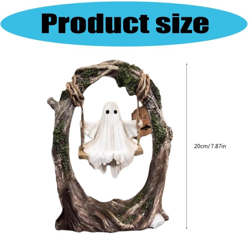 Ghosty on a Tree Swing Resin Ghosty Figurines Garden Decors Halloween Decorations for Desktop Bookshelf Garden Lawn