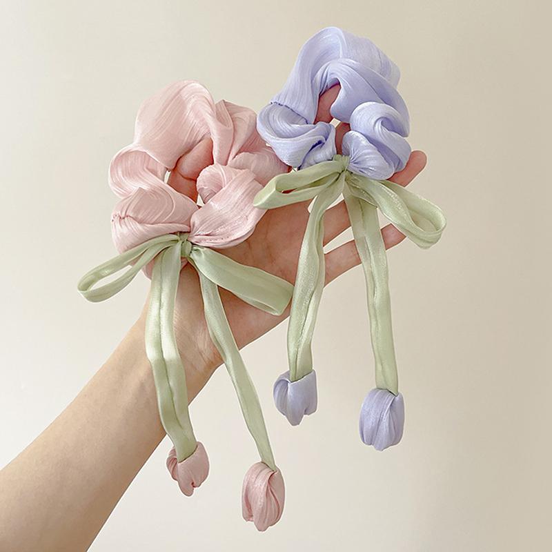 Cute Women's Girls Korean Style Hair Bands Elegant Tulip Scrunchie Ponytail Holder Bow Elastic Hair Ties Accessory