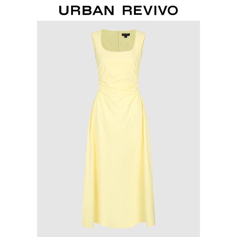 UR 2026 Spring Women's U-Neck Pleated Waist A-Line Dress