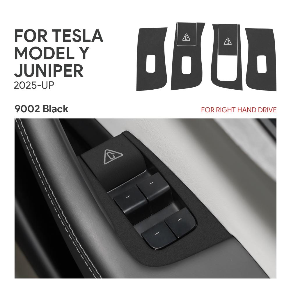 Italienische Oberseite Wildleder-Zieraufkleber LHD RHD Für Tesla Model Y Juniper 2025 2026-Up Fensterheber-Schalter Auto-Innenzubehör