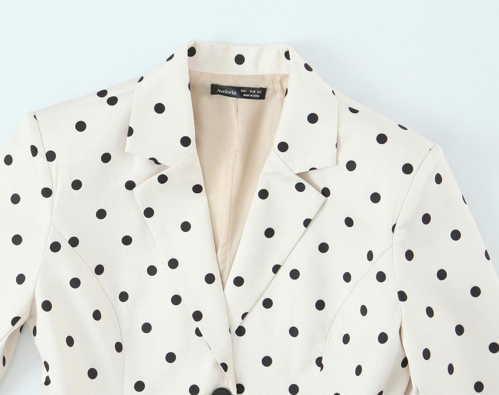 Blazer de Terno Feminino de Bolinhas Dupla Face com Lapela 2025 - Moda Outono/Inverno