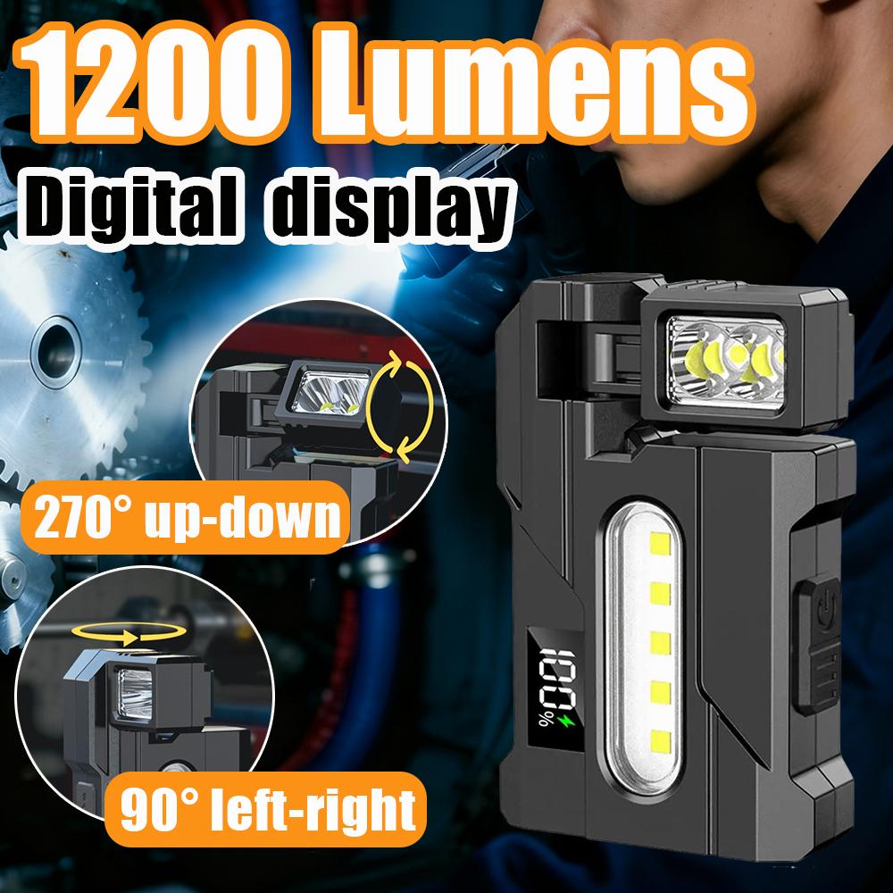 Magnetic Rechargeable Flashlight 1200 Lumens Multi-Angle Rotating Mini Light Portable Pocket Flashlight for Repair Outdoor