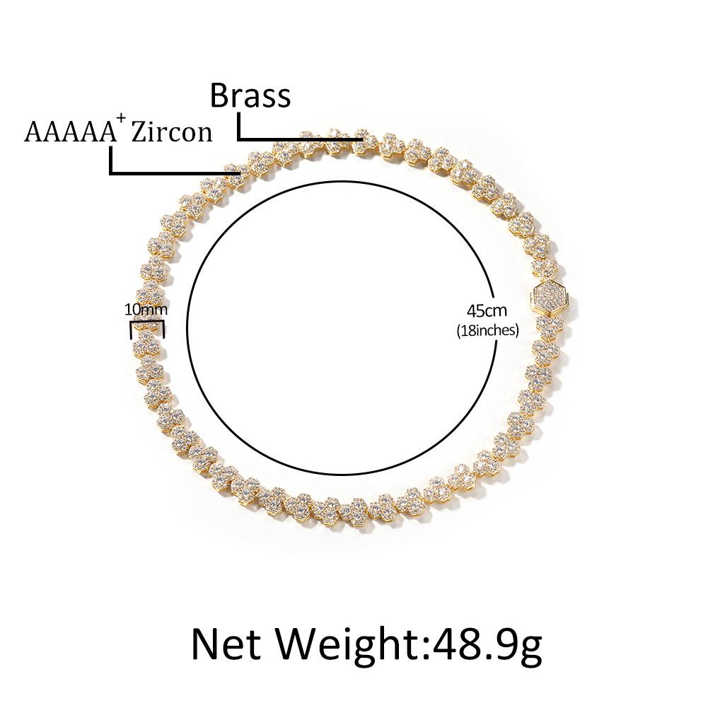 Hip Hop Honeycomb Tennis Chain Necklace Silver Copper Zircon Men's Necklace Jewelry