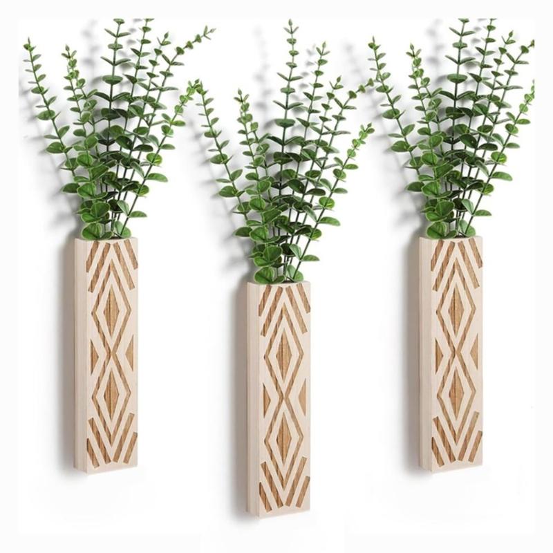 Wall Mounted Wooden Flower Vases Planter Geometric Pattern Hanging Floral Arrangements Container For Home Office Decors