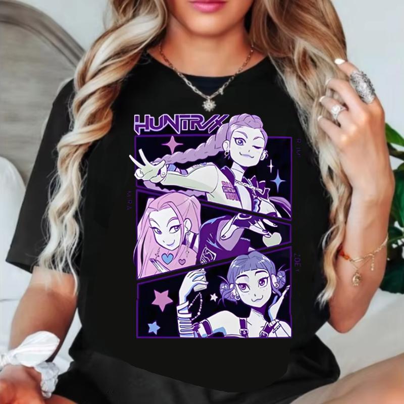 

2025 Женская мультяшная футболка Saja Женская футболка для мальчиков и девочек из 100% чистого хлопка с коротким рукавом Топ Аниме Kpop Охотник на демонов Подарки S