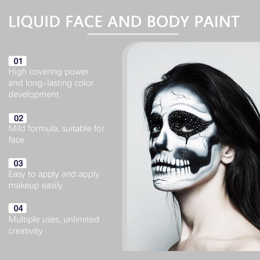 Halloween Cosplay Makeup Black + White Face Body Paint Special Effects Makeup Kit Dress Up Adult Face Paint Kit Full Coverage Face Paint 60ml