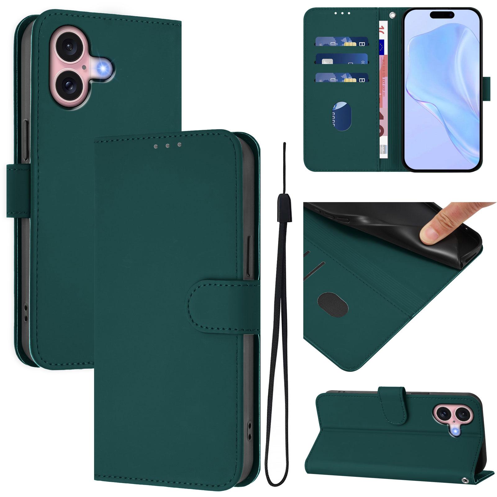 

For iPhone 16 Case Solid Color Wallet Leather Phone Cover with Strap Lemon