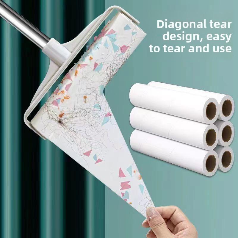 Rolo Pega-Fiapos Adesivo de Grande Capacidade Com Cabo Longo Para Limpeza de Pelos em Móveis e Tapetes