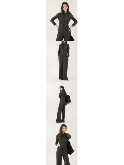 Zweiteiliges Set für Damen: Sweatshirtjacke mit Stehkragen & Lässige Lange Hose für den Herbst