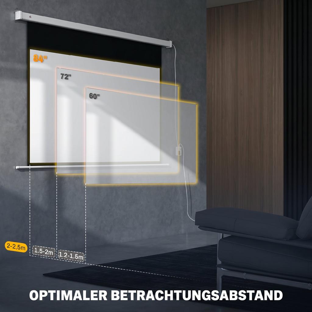 Projector Screen 212 x 150 cm 120 Inch 16:9 HD 4K Electric Projection Screen with Remote Control, White