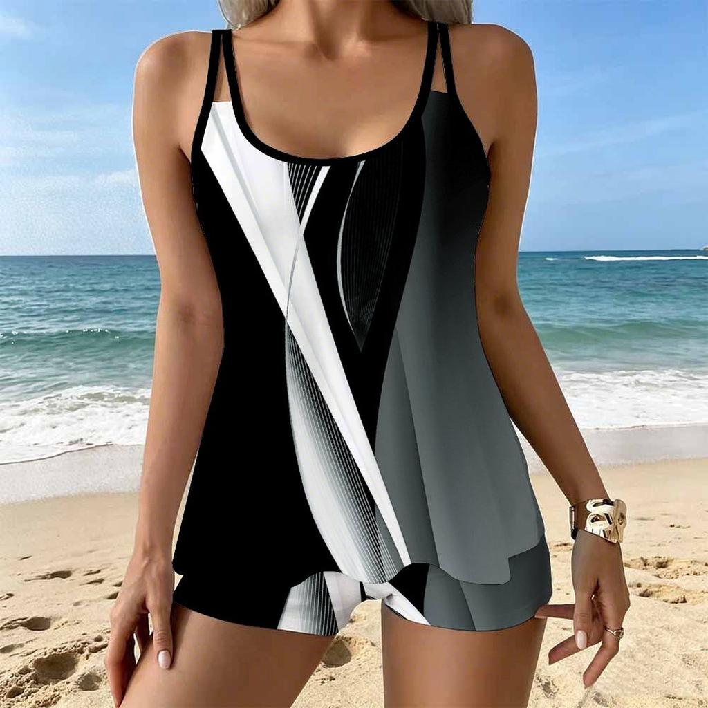 Women's Swimwear Tankini 2 Piece Swimsuit  Geometric  Pattern Print Vacation Bathing Suits