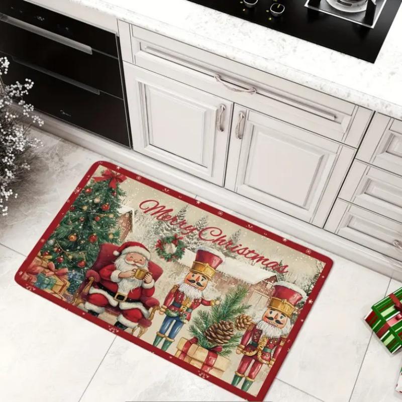 Christmas Themed Door Mat Gingerbread/Santa/gnome Print Floor Mats,Non-Slip Welcome Rugs for Home Entryway & Holiday Decor