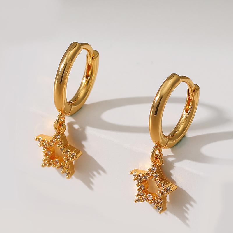 K Gold Plated Copper Star Zircon Inlaid Ear Buckles For Women