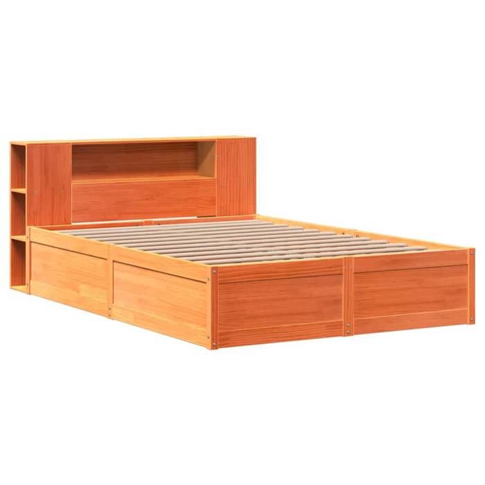 VidaXL Cadre de lit sans matelas cire marron 135x190cm bois pin massif, lit, cadre de lit en bois massif, meuble de chambre 3323427