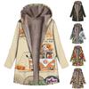 Women's Casual Large Print Zipper Plush Hooded Long Sleeve Coat With Pockets