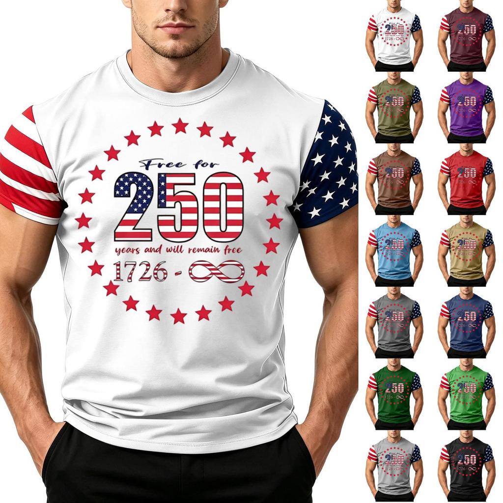 Men's Independence Day Flag Print Short Sleeve T-Shirt, Loose Casual Daily Summer Tops