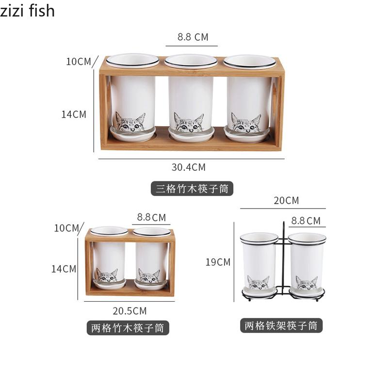 Cat Ceramic Chopsticks Holder Set Drain Rack Chopstick Cage Cutlery Box Kitchen Storage Organizer Chopsticks Box Storage Rack
