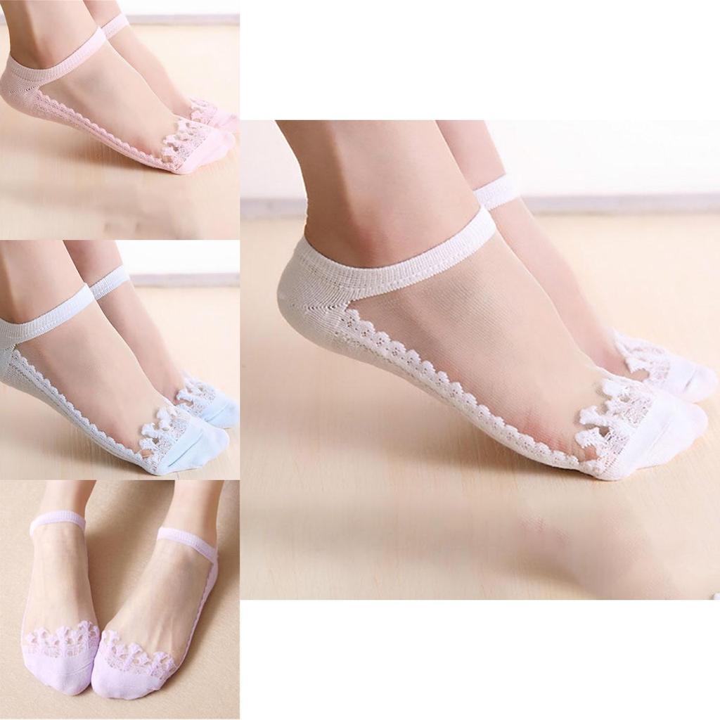 Premium Women Colors Sexy Ultra-thin Elastic Silky Short Silk Lace Invisible Socks For Versatile Use