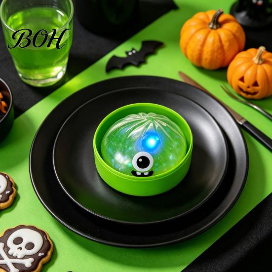 Fun Desk Toys Halloween Glitter Dumpling Squeeze Toy, Spooky Ghost Pumpkin with Steamer, Cute Calm Down Slow Rising Bun Fidget Toy LED Light