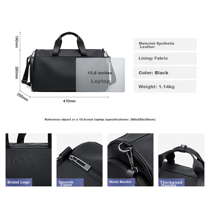 POLO Handheld Travel Bag, Large Capacity, Lightweight Luggage Bag, Men's Sports Fitness Bag, Short-Distance Business Trip Luggage Bag