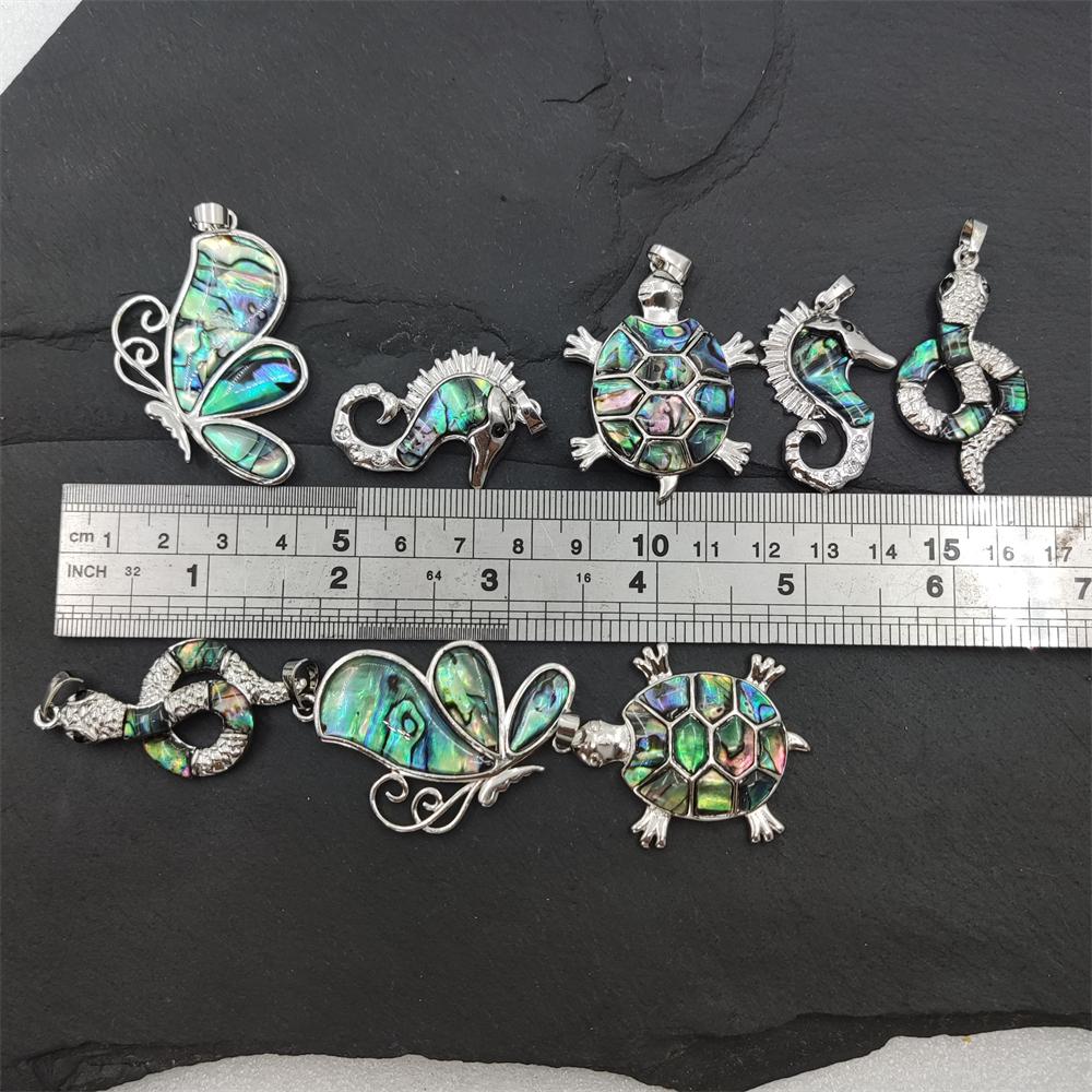 Hot Selling Women Men Jewelry Cute Animal Charm Natural Abalone Shell Silver Simple Turtle Snake Seahorse Butterfly Pendant