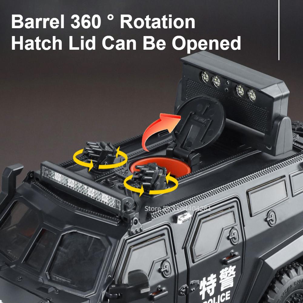1:24 Military Disperse Explosion Proof Car Model Toy Diecast Alloy Armored Cars Door Opened Sound Light Vehice Boy Birthday Gift