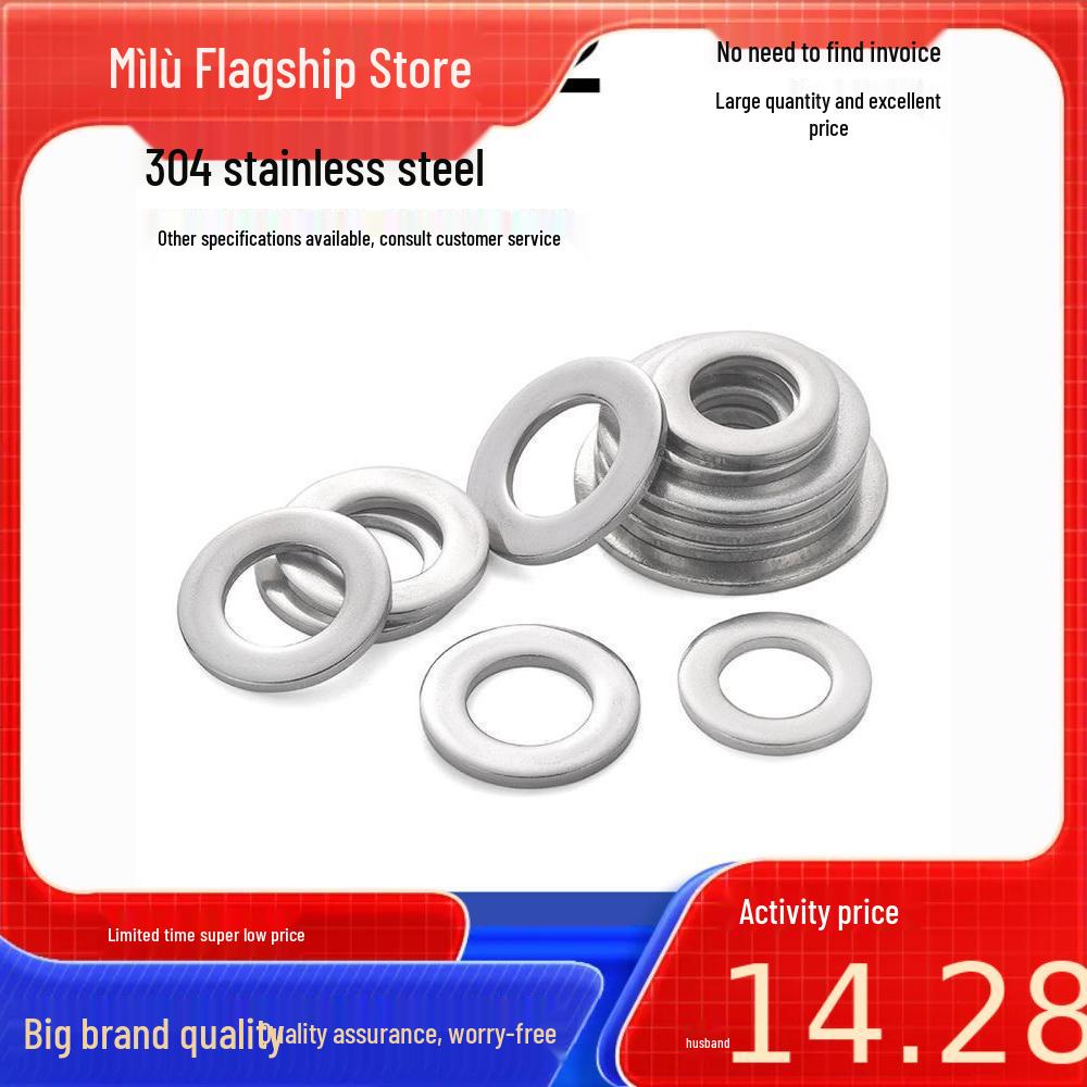 304 Stainless Steel Enlarged Flat Washer Ring (Sizes: M1.6-M22)